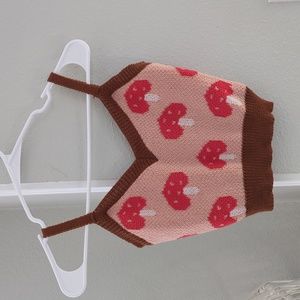 Mushroom Pattern Contrast Binding Knit Top